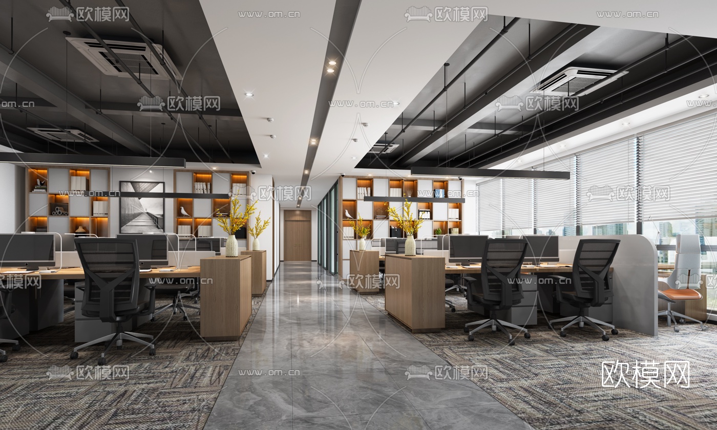 工业风办公区3d模型下载