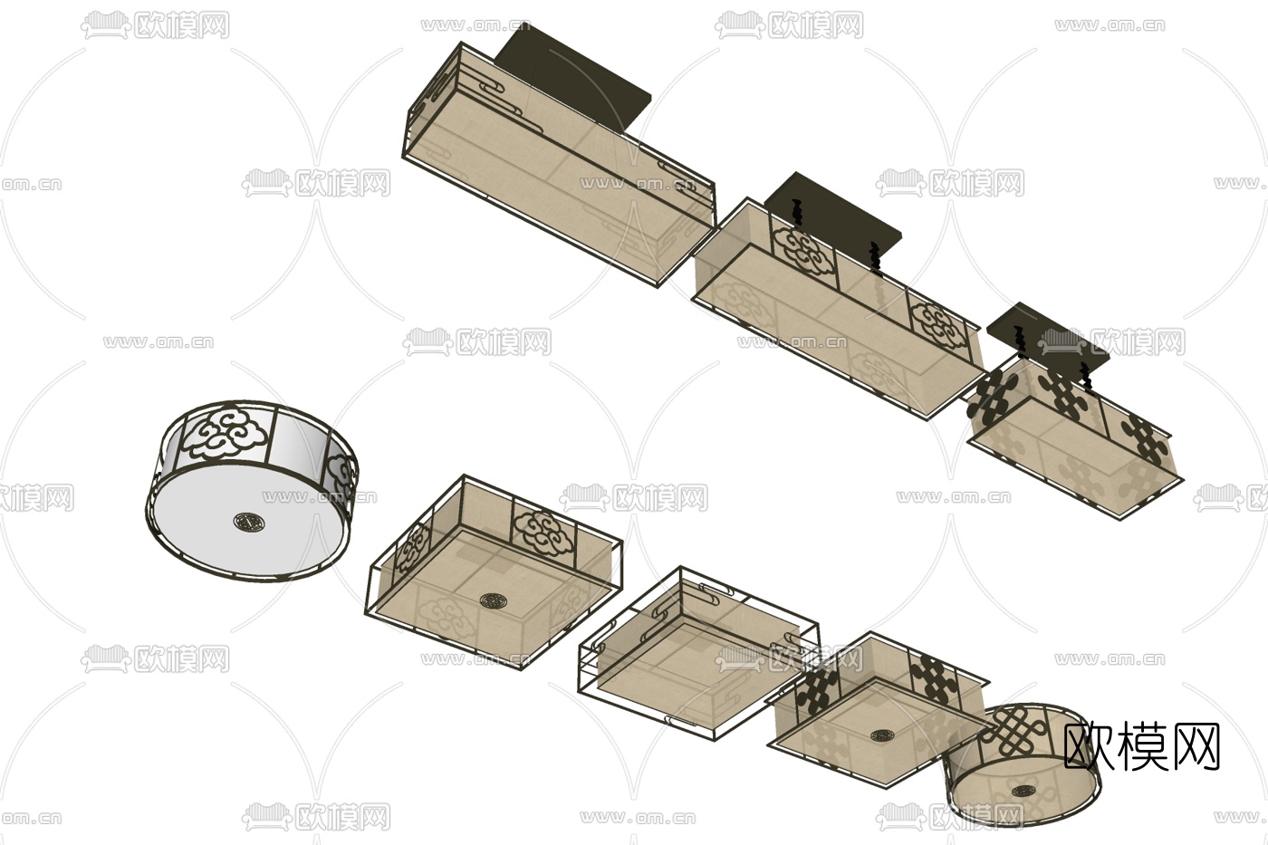 新中式玻璃吊灯免费su模型下载