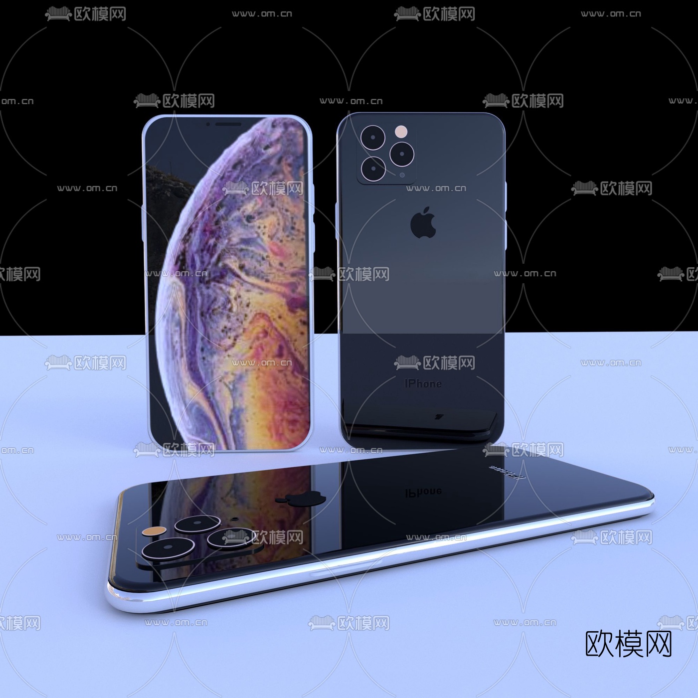 现代黑色智能手机su模型下载（渲染图2）