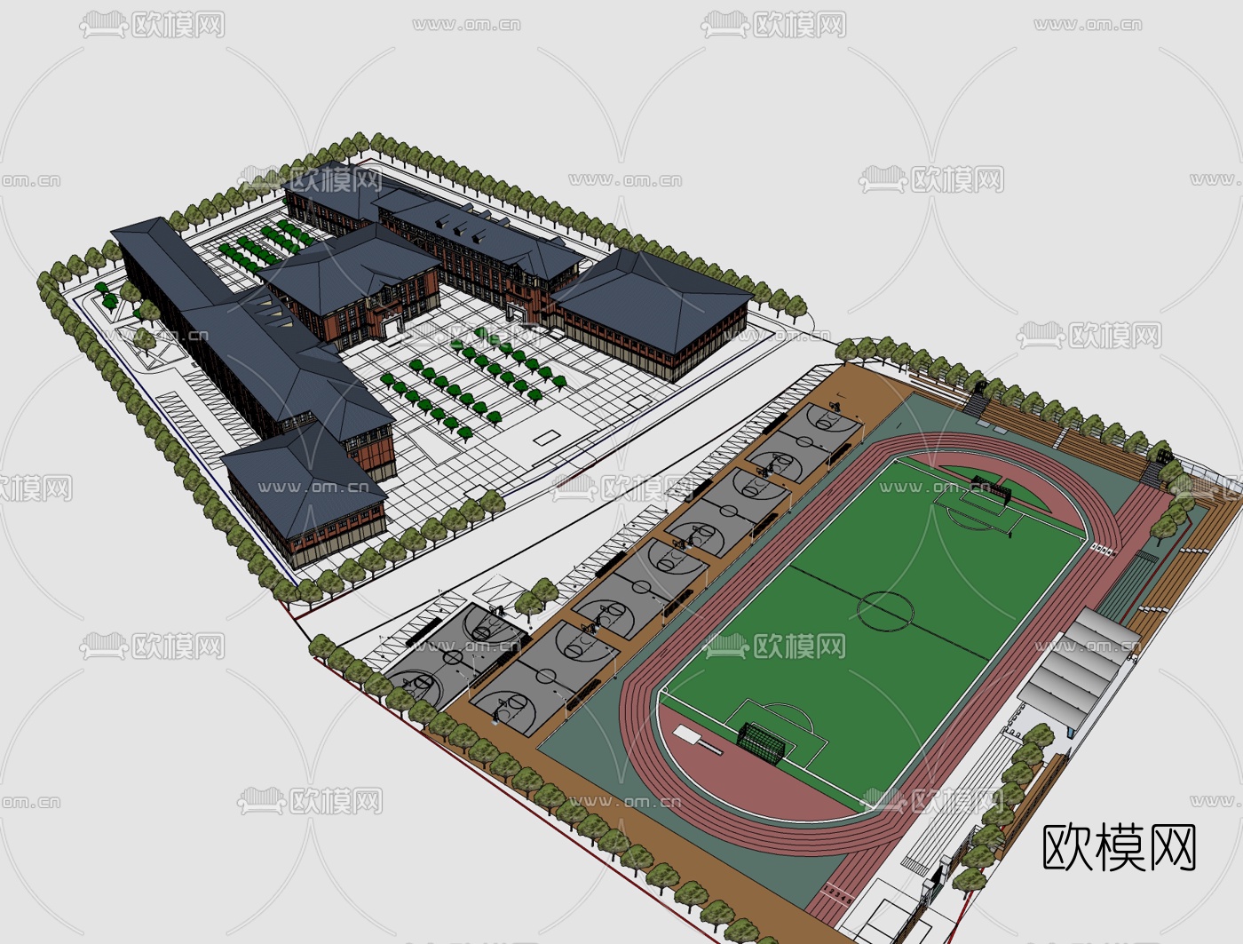 现代学校规划免费su模型下载