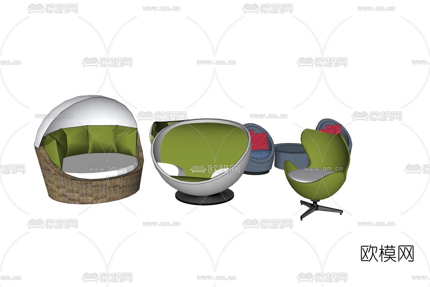 现代布艺休闲沙发免费su模型下载