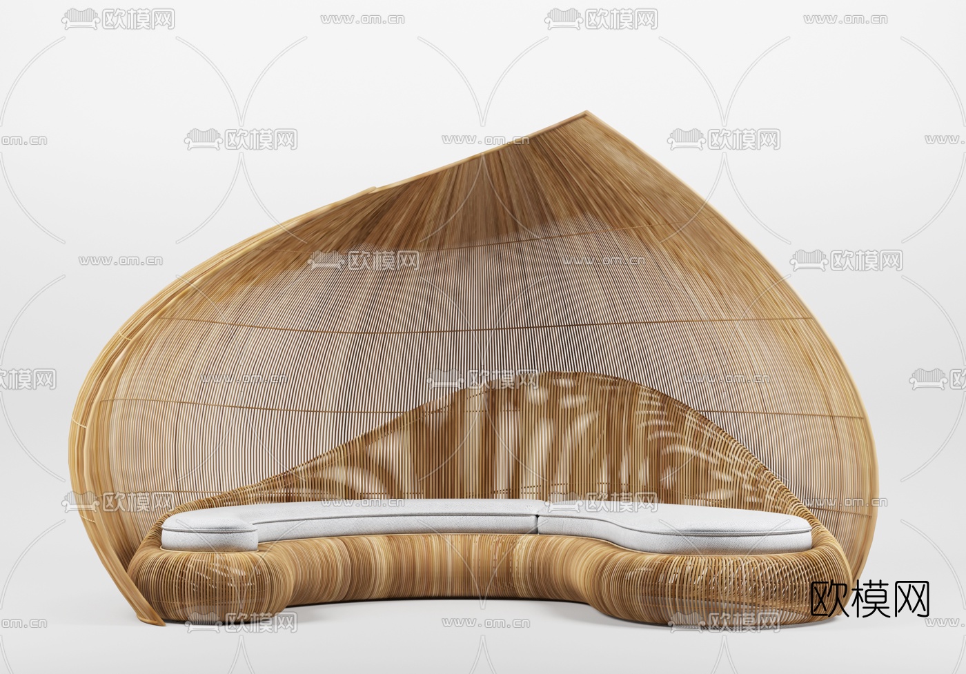 自然风藤编户外弧形沙发3d模型下载