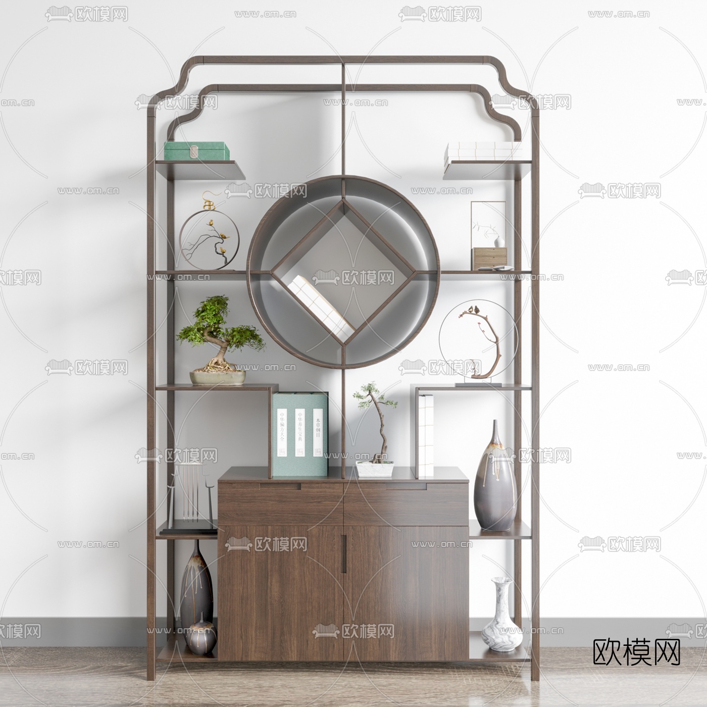 新中式实木博古架3d模型