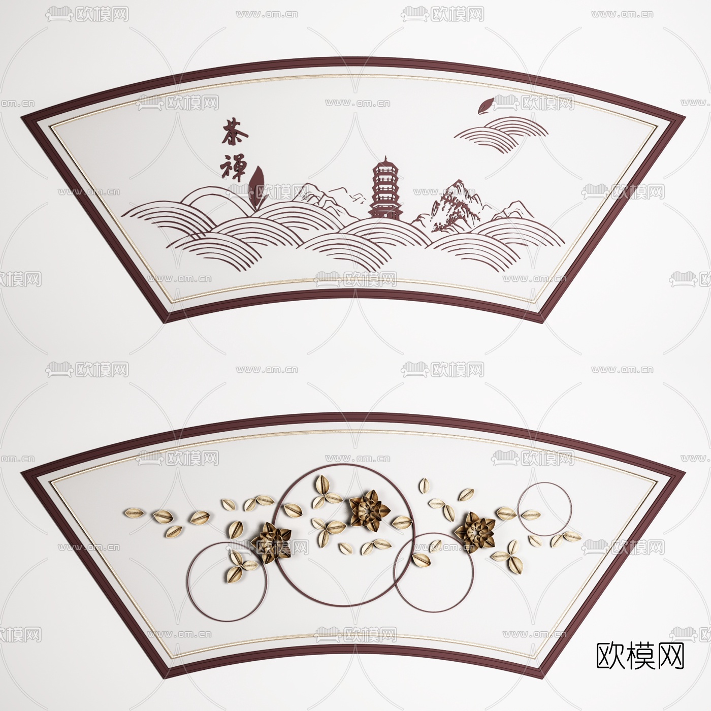 新中式扇形墙饰挂件3d模型