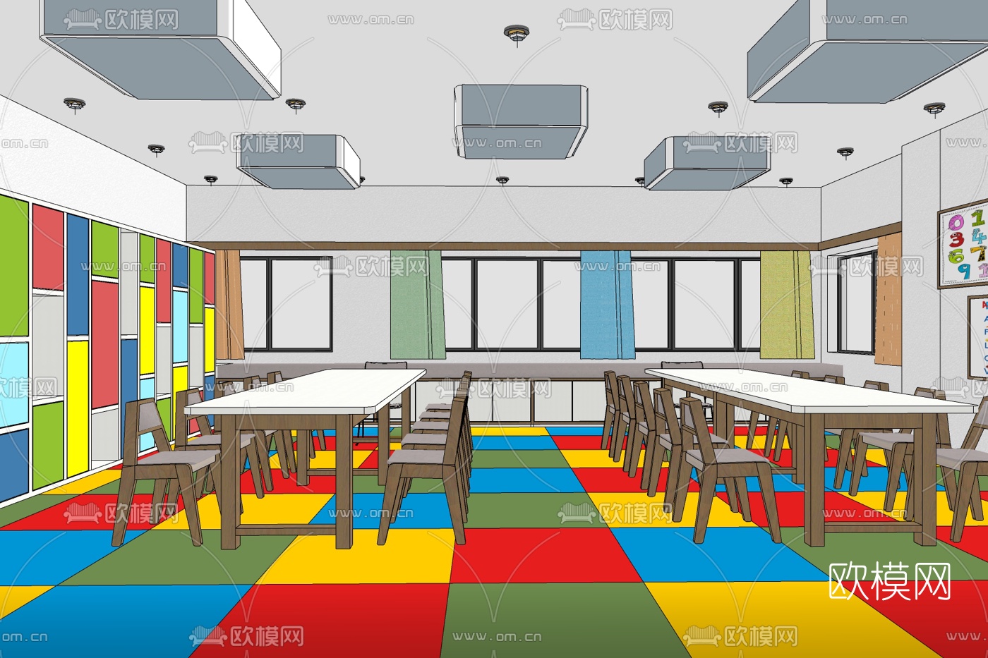 现代幼儿园教室免费su模型下载