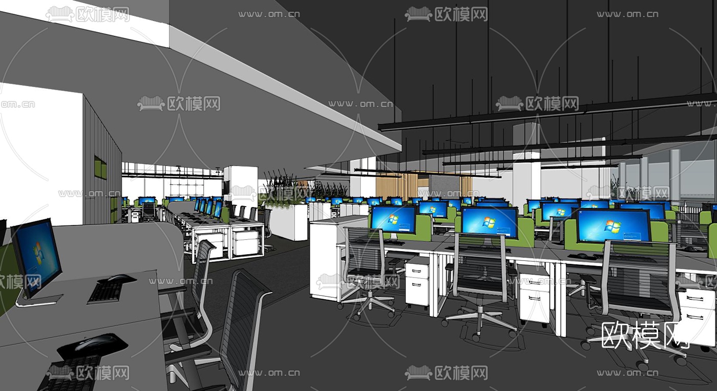 工业风办公区su模型下载