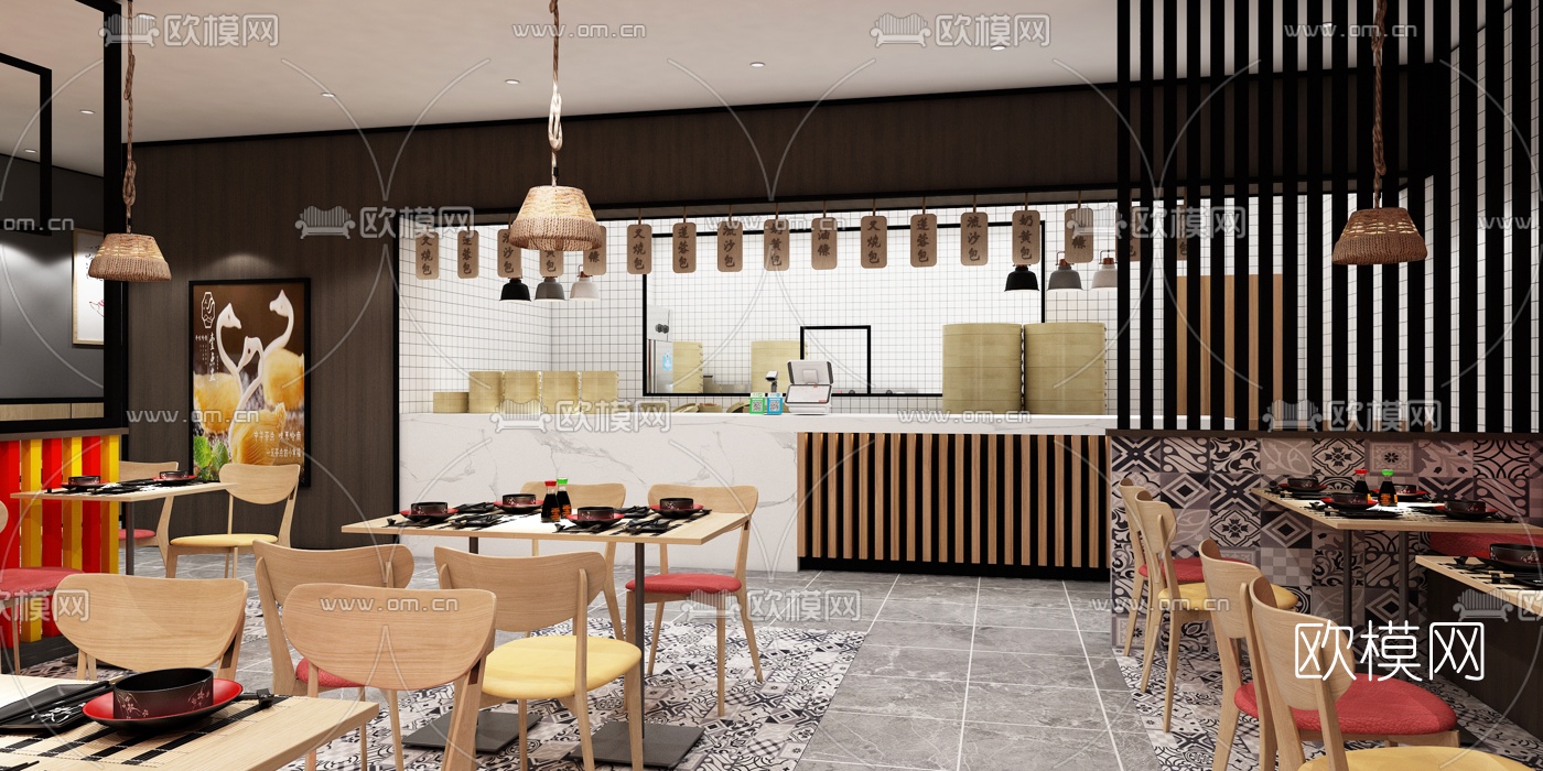 日式餐厅包子铺3d模型下载（渲染图2）
