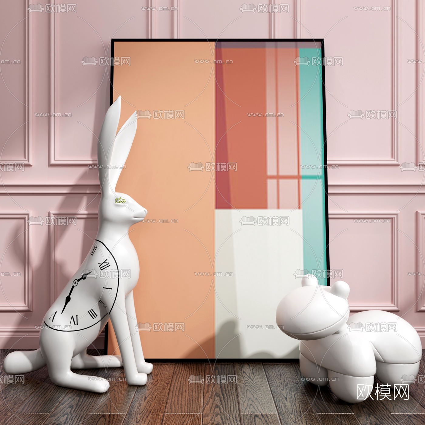 现代兔子动物摆件3d模型