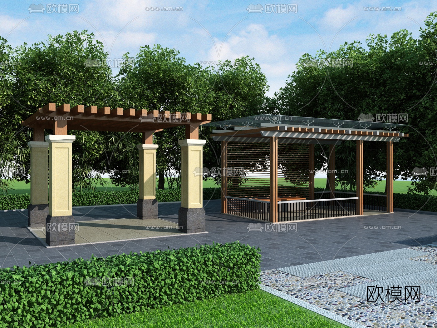 现代廊架凉亭3d模型下载（渲染图1）