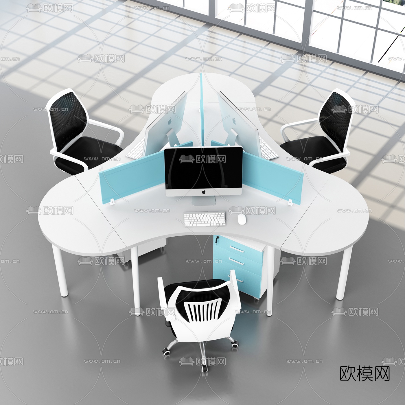 现代卡座办公桌椅3d模型
