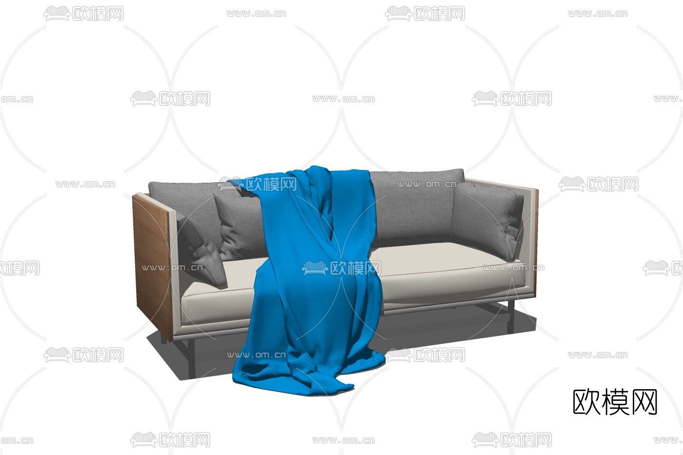 现代布艺双人沙发免费su模型下载