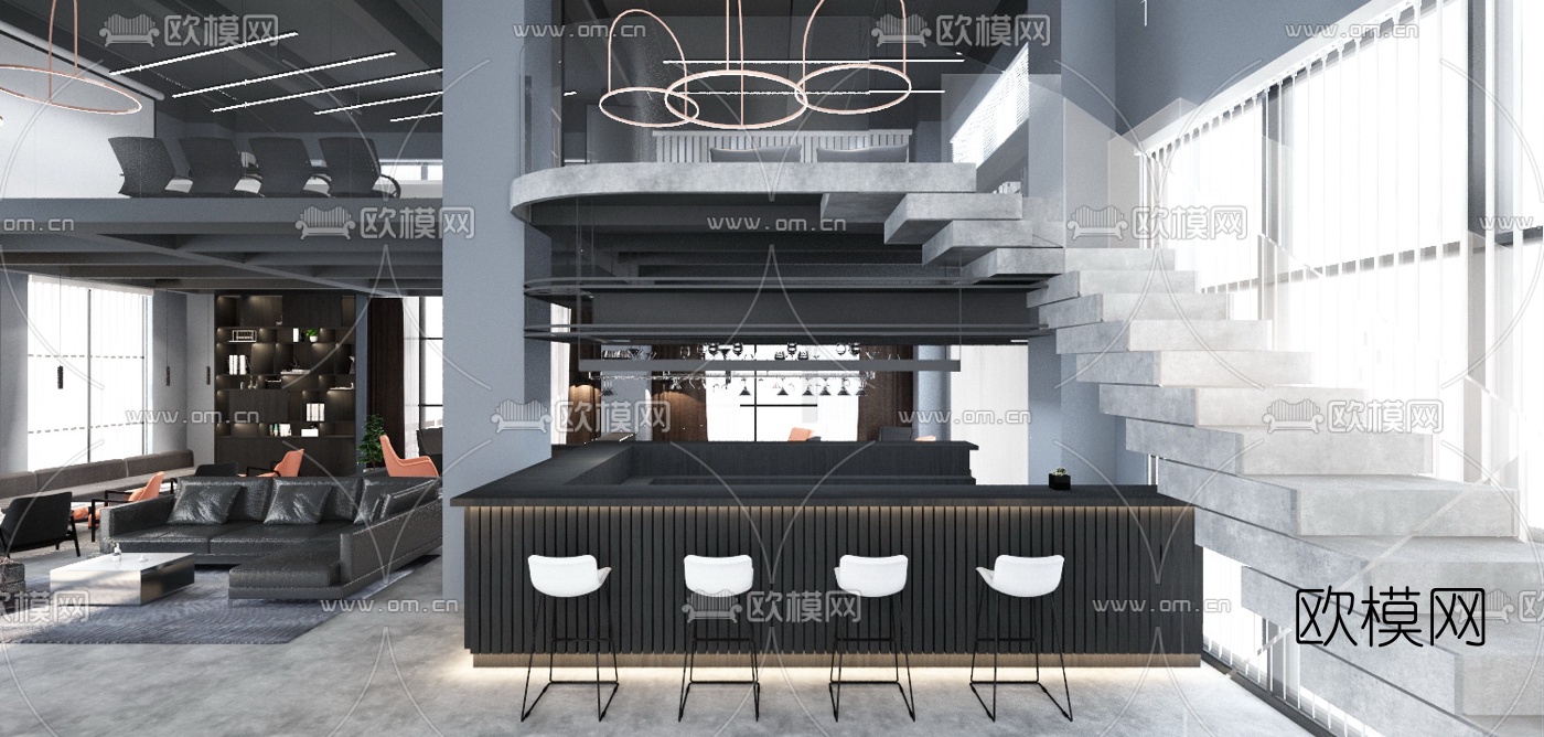 工业风接待大厅3d模型下载（渲染图2）