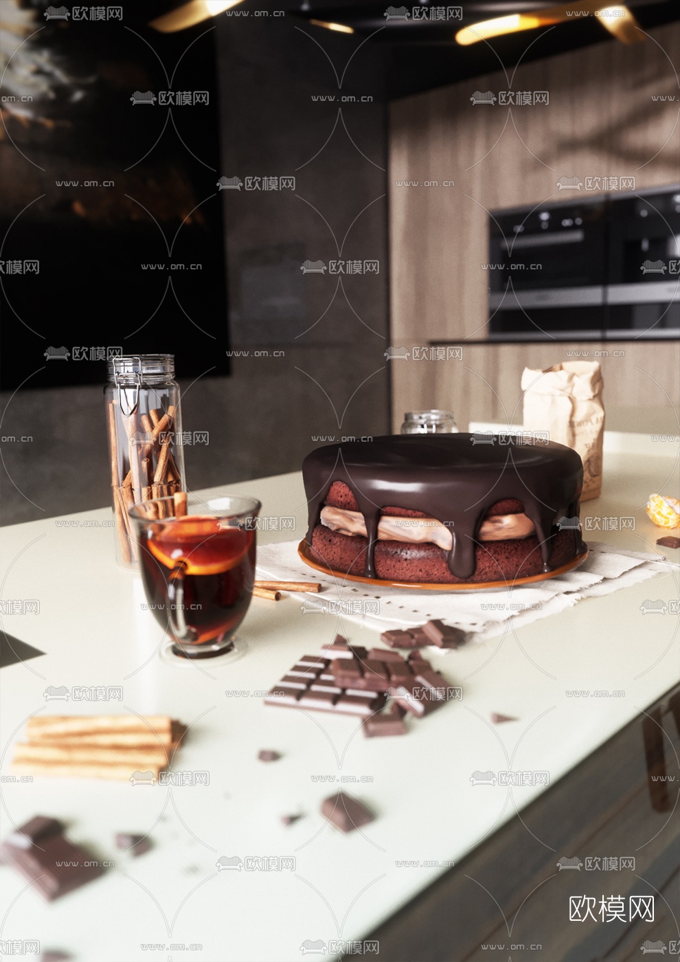 工业风厨房3d模型下载（渲染图2）