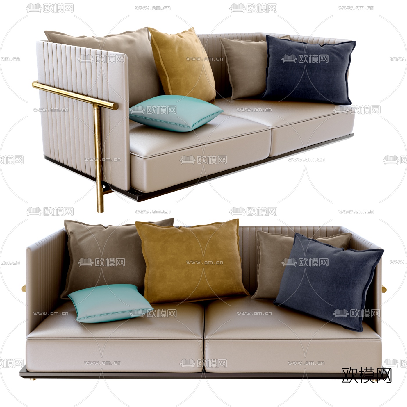 现代皮革双人沙发3d模型下载