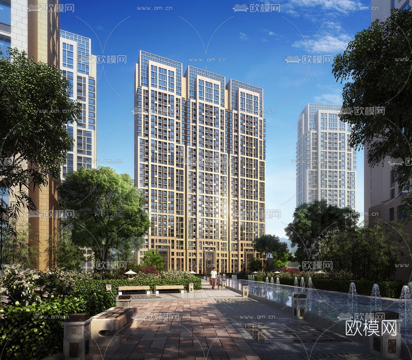 现代高层住宅建筑外观3d模型