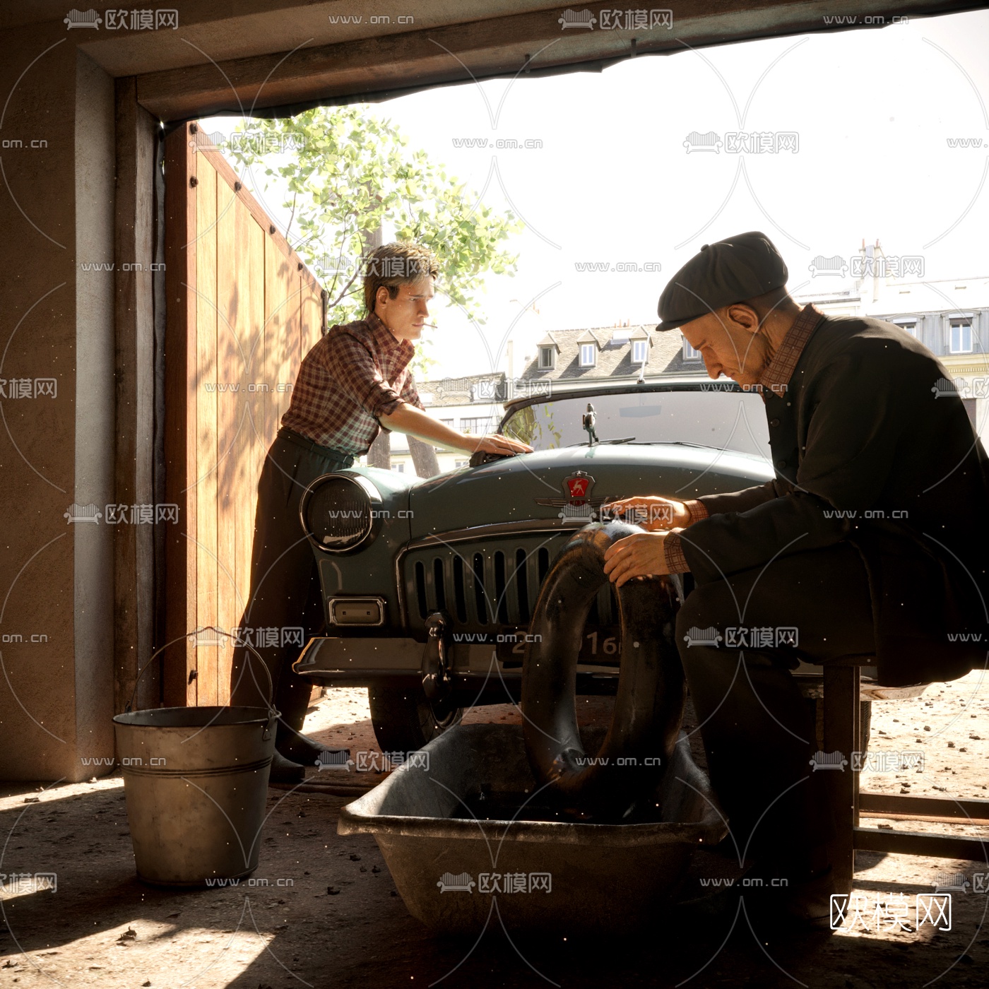 美式修车人物3d模型下载（渲染图1）