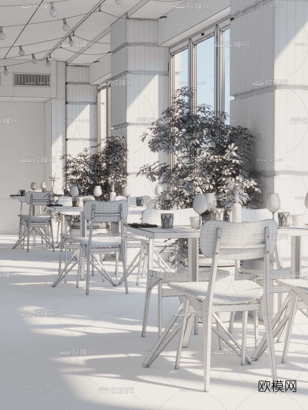 北欧原木餐桌椅3d模型下载（渲染图4）