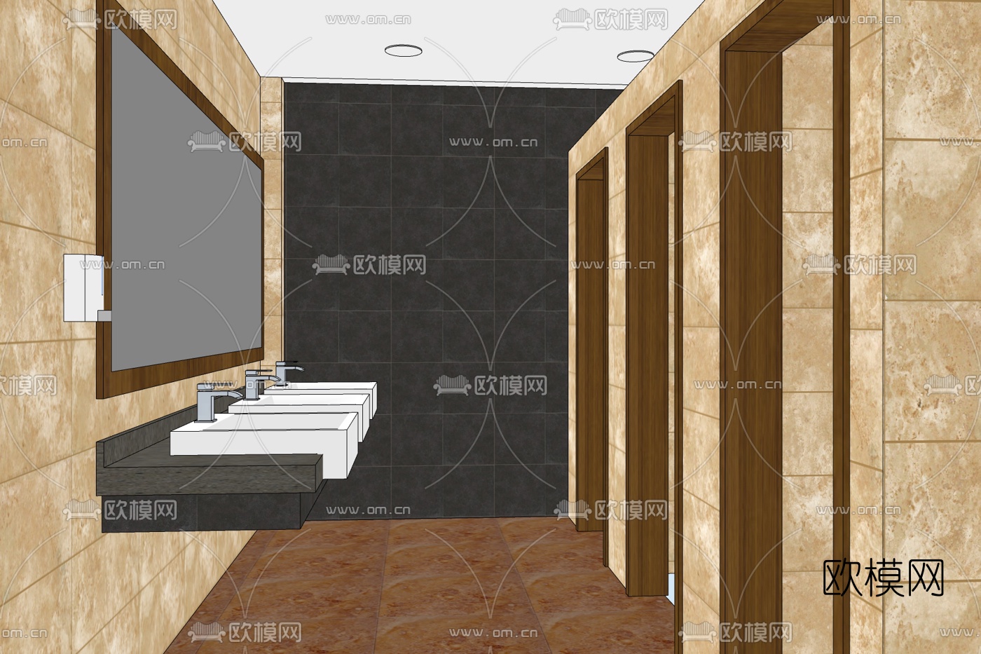 现代公共卫生间免费su模型下载