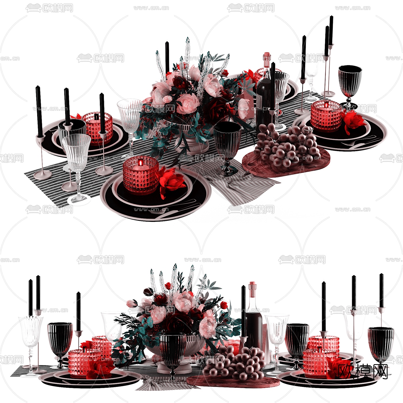 欧式西餐餐具组合3d模型下载（渲染图1）