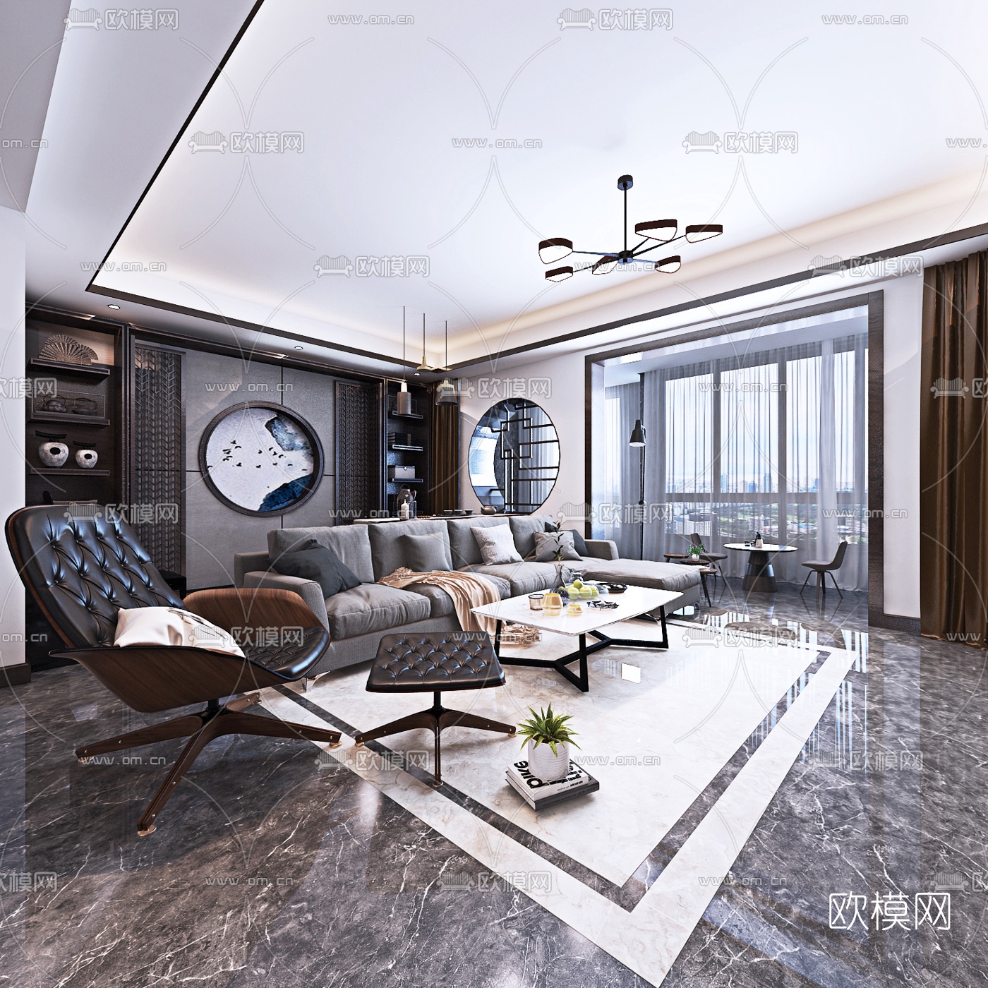 新中式客厅餐厅免费3d模型