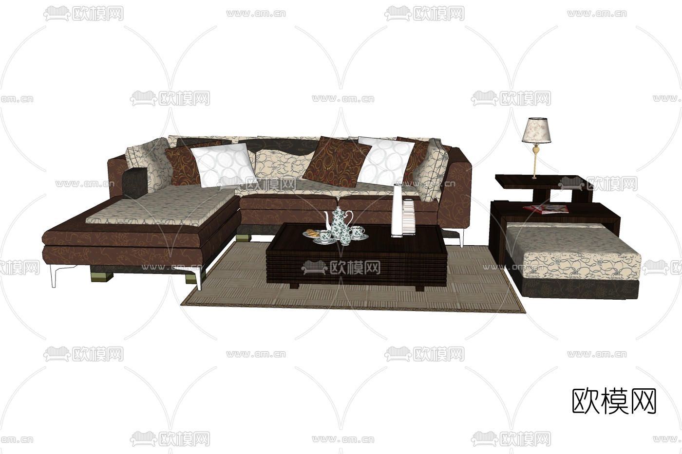 现代布艺组合沙发免费su模型下载