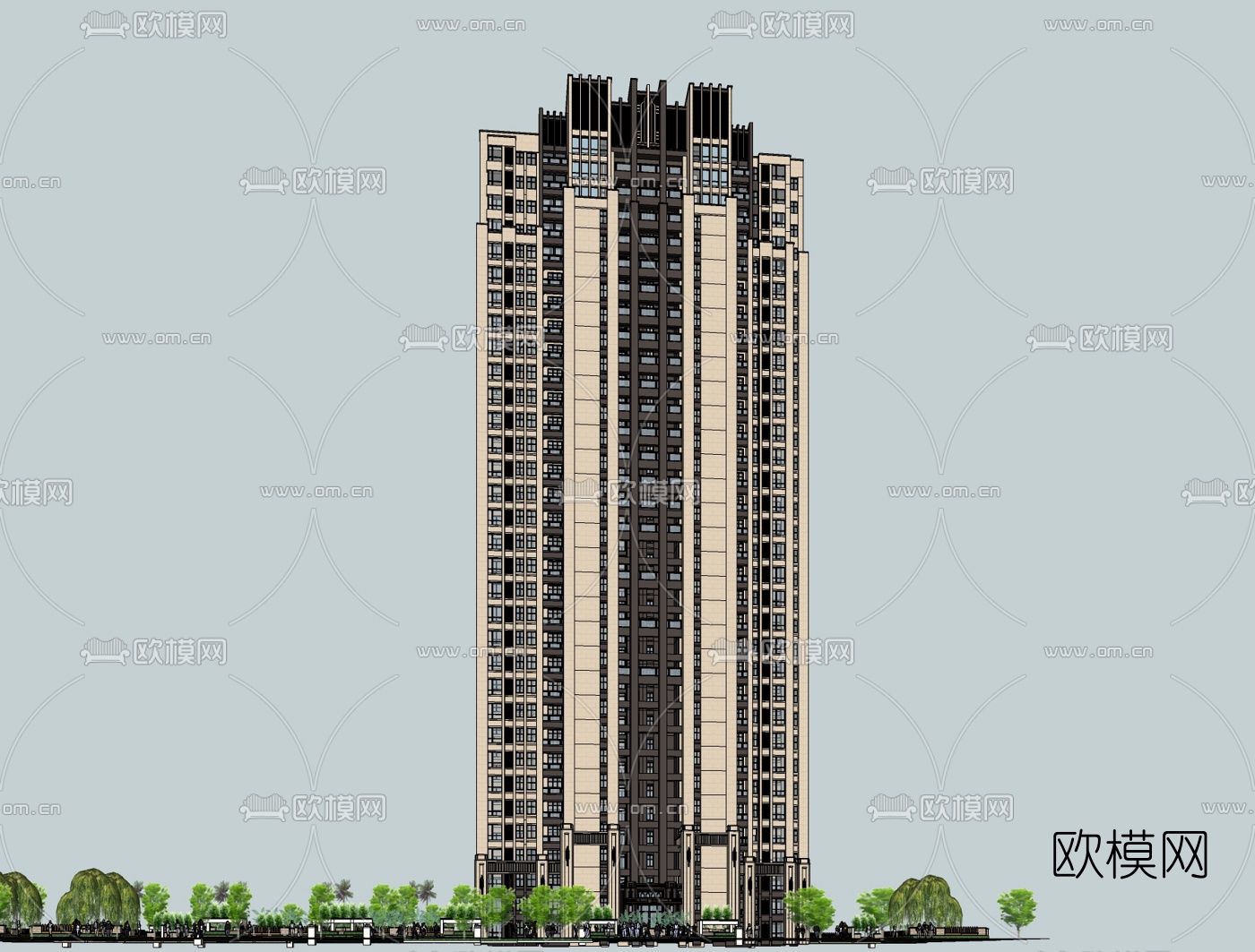 新古典超高层公寓楼su模型下载