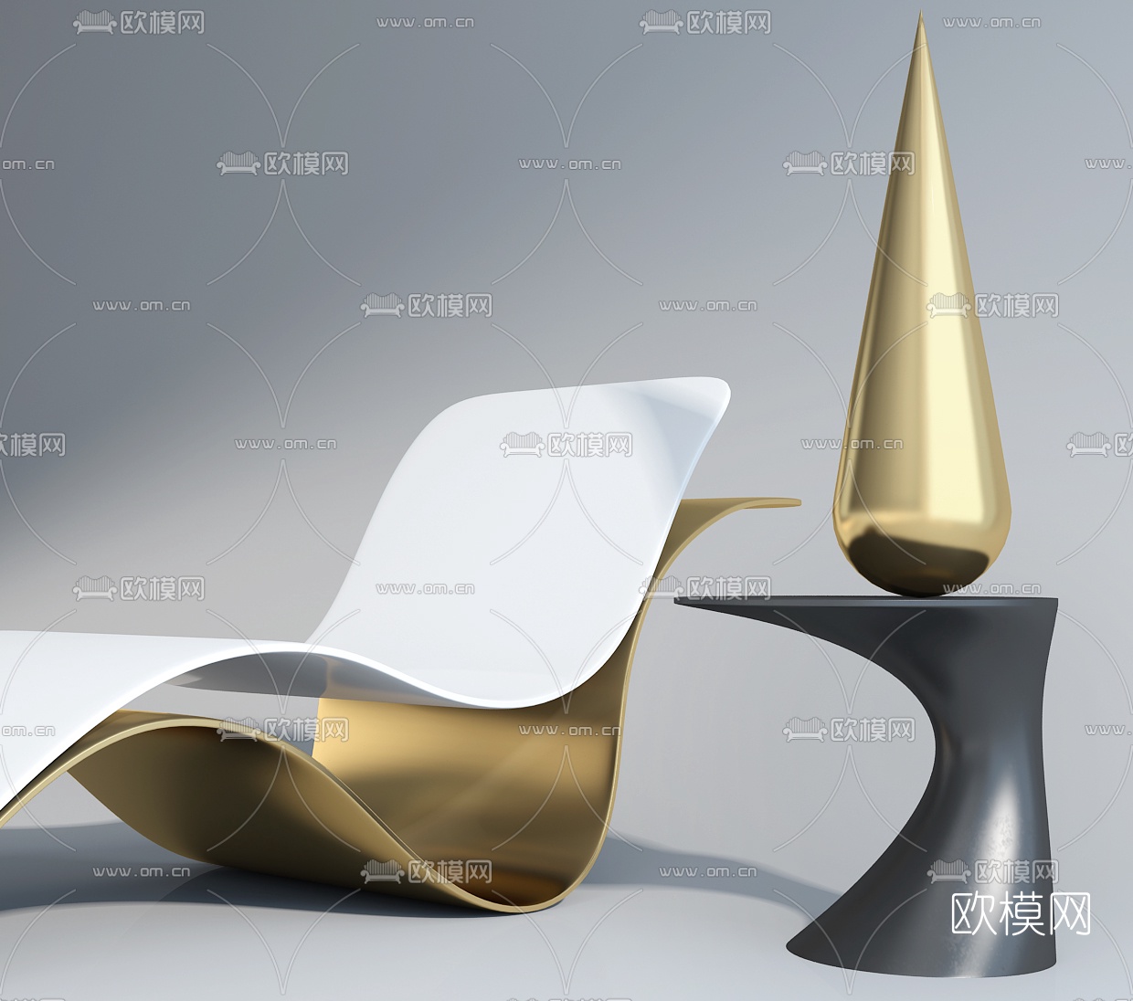 后现代轻奢躺椅组合3d模型