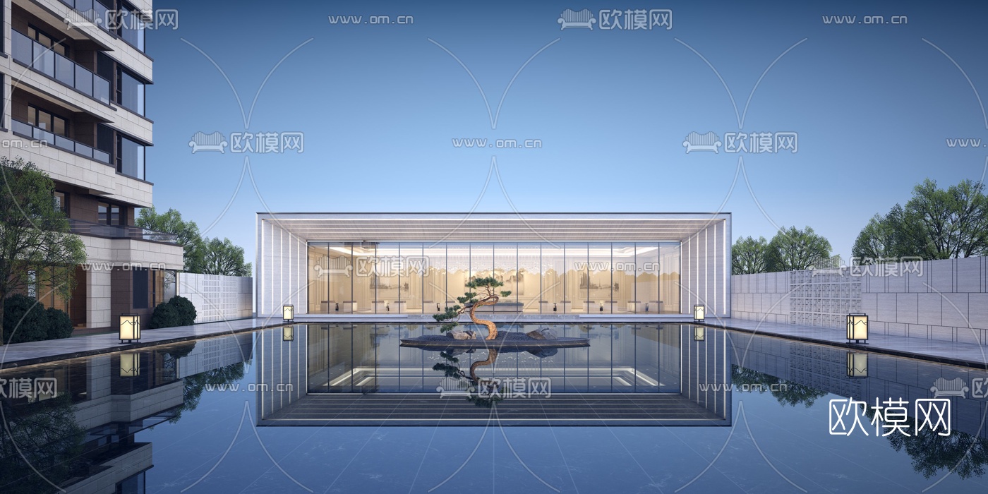现代售楼处花园3d模型下载