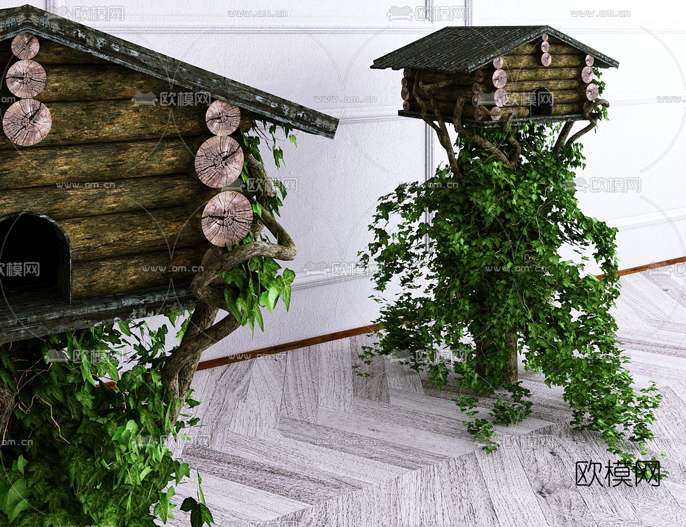 自然风户外原木鸟屋3d模型下载