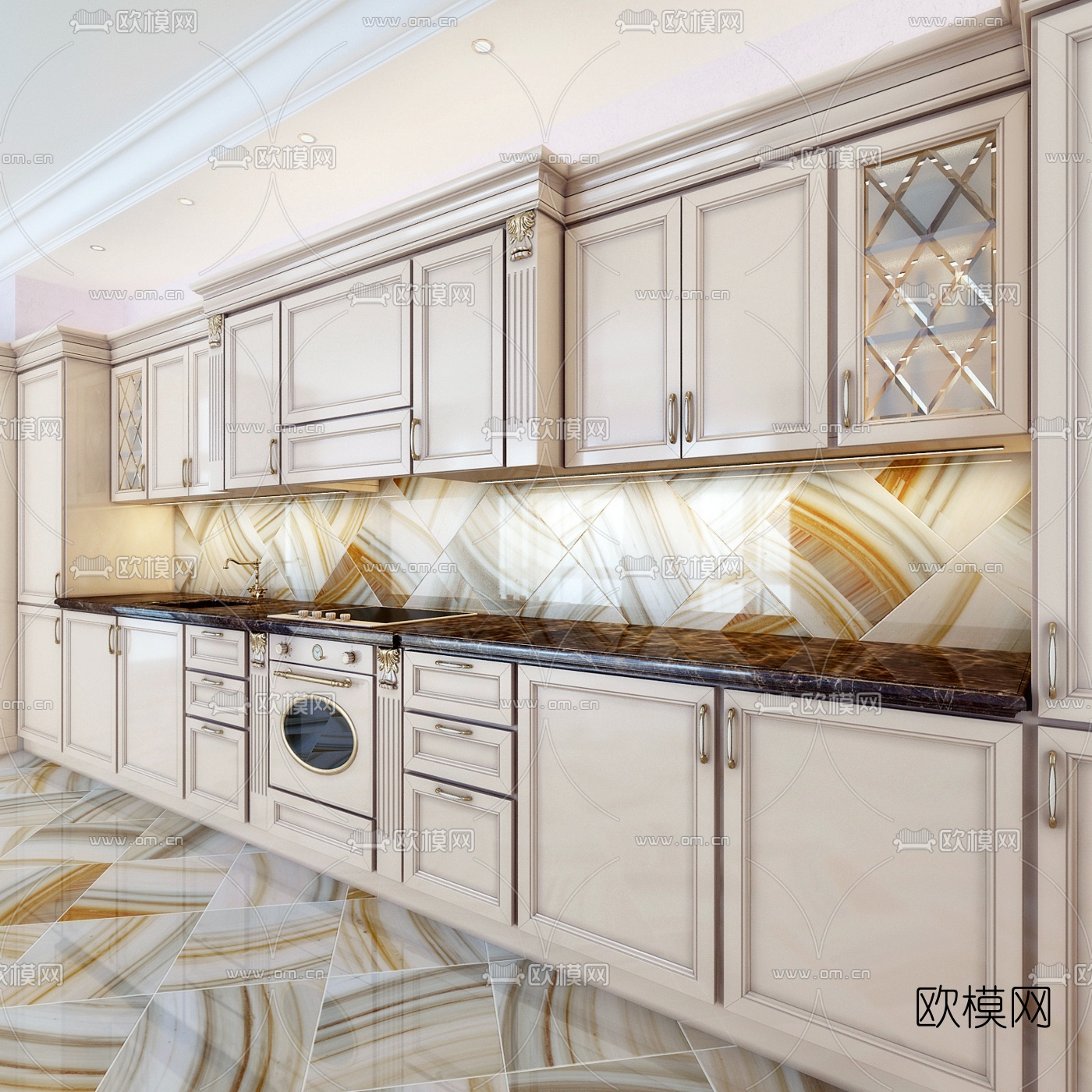 欧式轻奢橱柜3d模型下载（渲染图1）