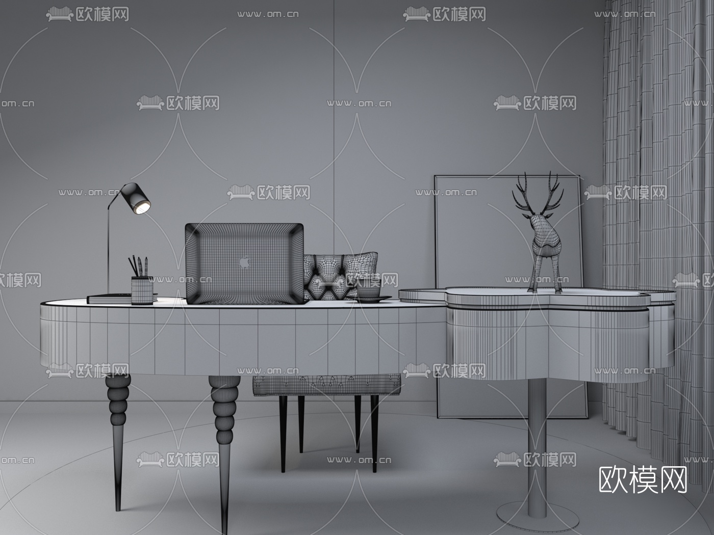 后现代轻奢办公桌3d模型