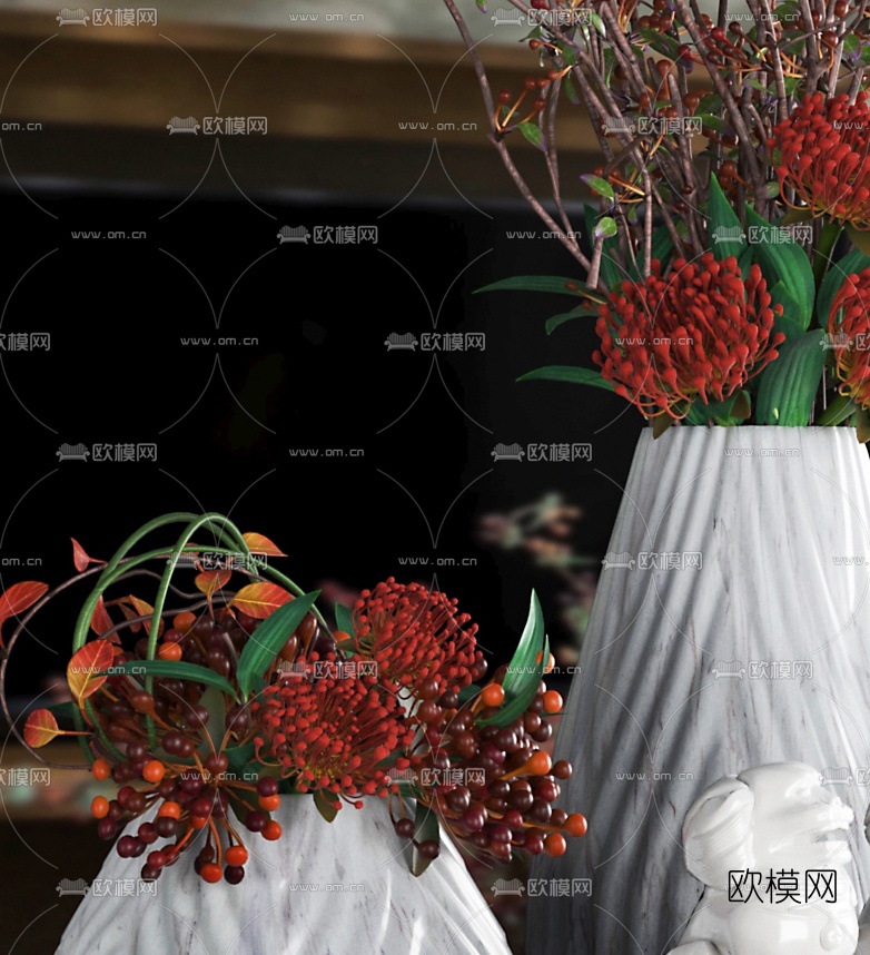 大都荟空间设计 新中式花瓶摆件3d模型下载（渲染图3）