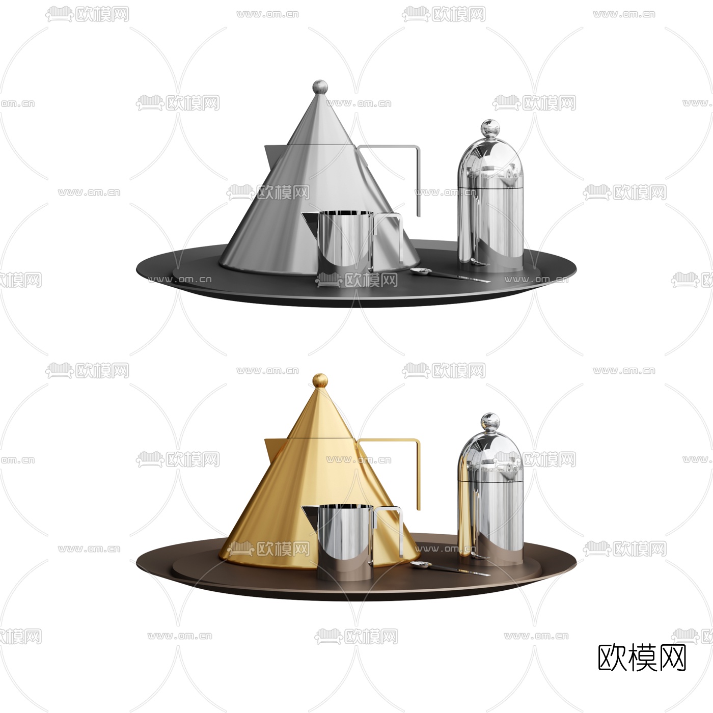 现代金属茶盘水壶器皿摆件3d模型