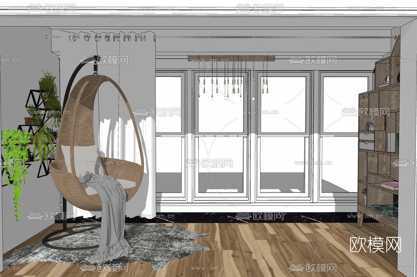 现代休闲阳台免费su模型下载