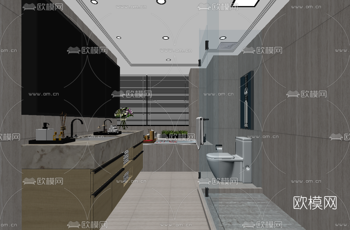 现代卫生间浴室su模型下载