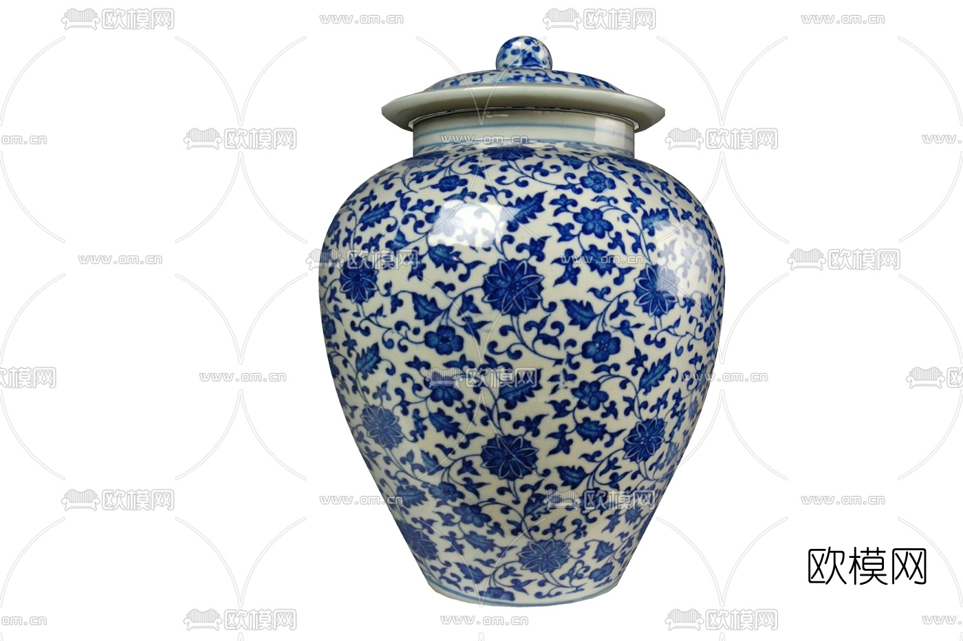 中式青花陶瓷罐免费su模型下载