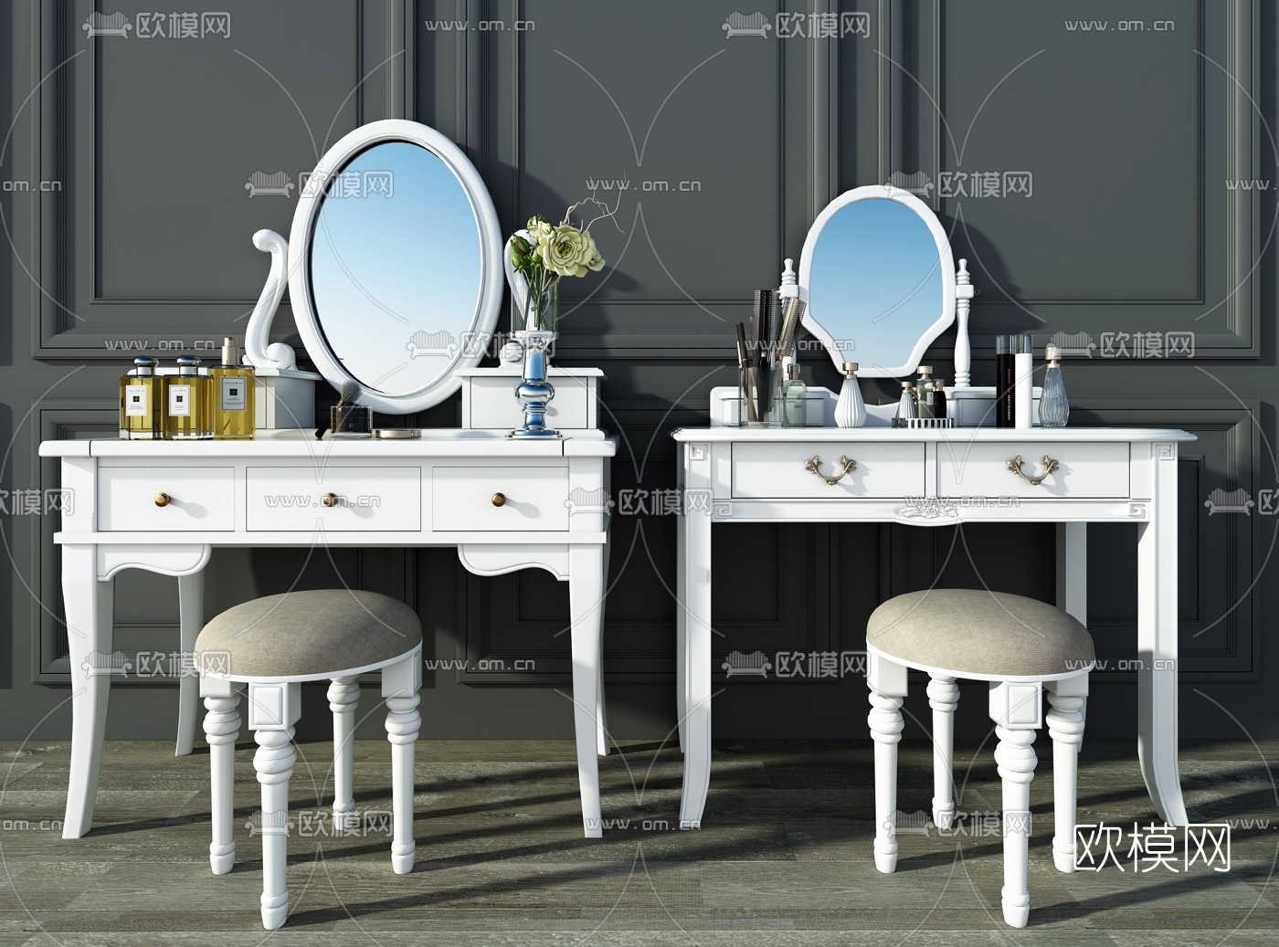 美式实木梳妆台3d模型