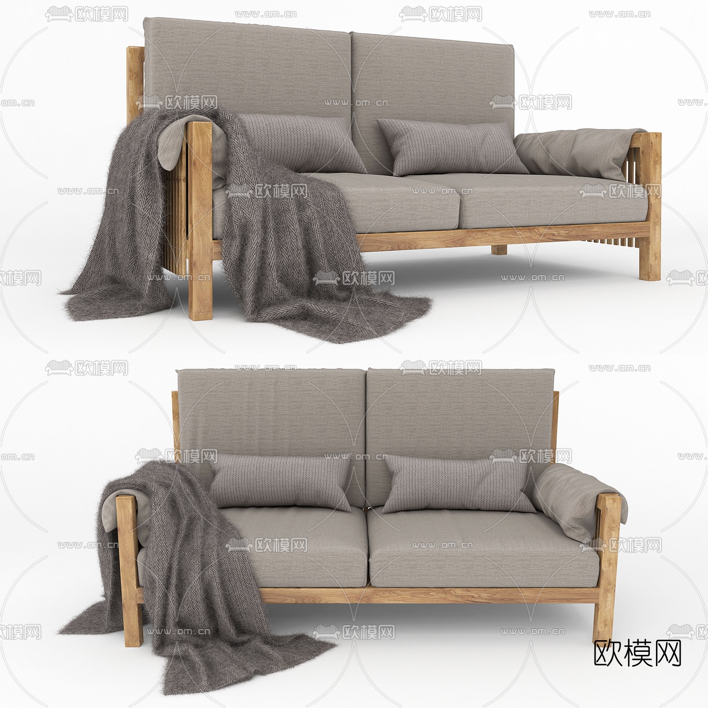 自然风户外双人沙发3d模型下载（渲染图1）