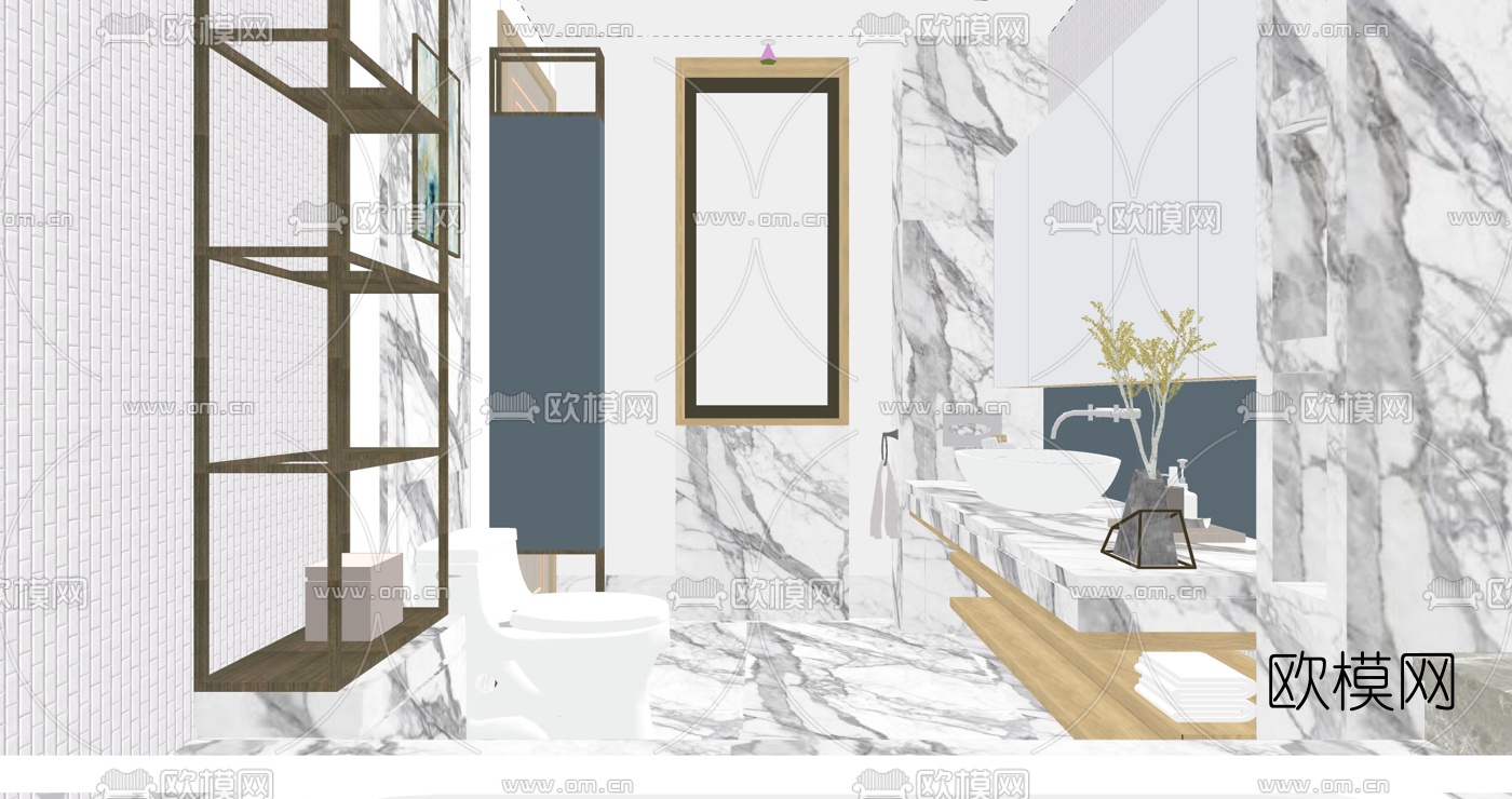 现代轻奢卫生间浴室su模型下载