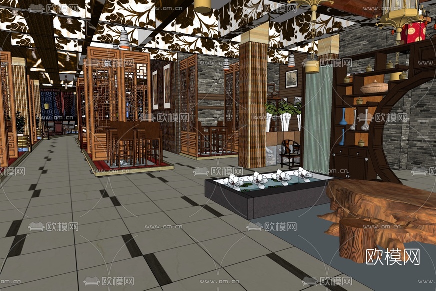 新中式火锅店免费su模型下载_ID10187332_sketchup模型下载-欧模网