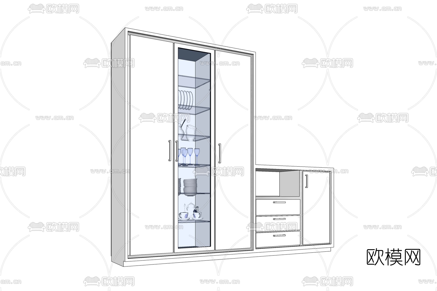 现代储物柜免费su模型下载