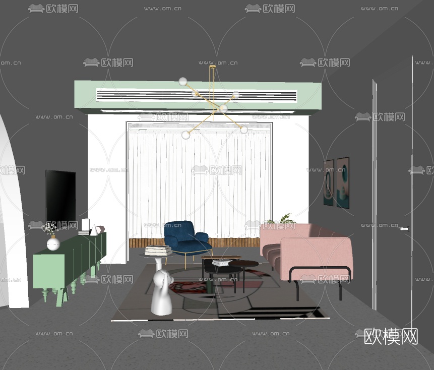 北欧客厅su模型下载（渲染图1）