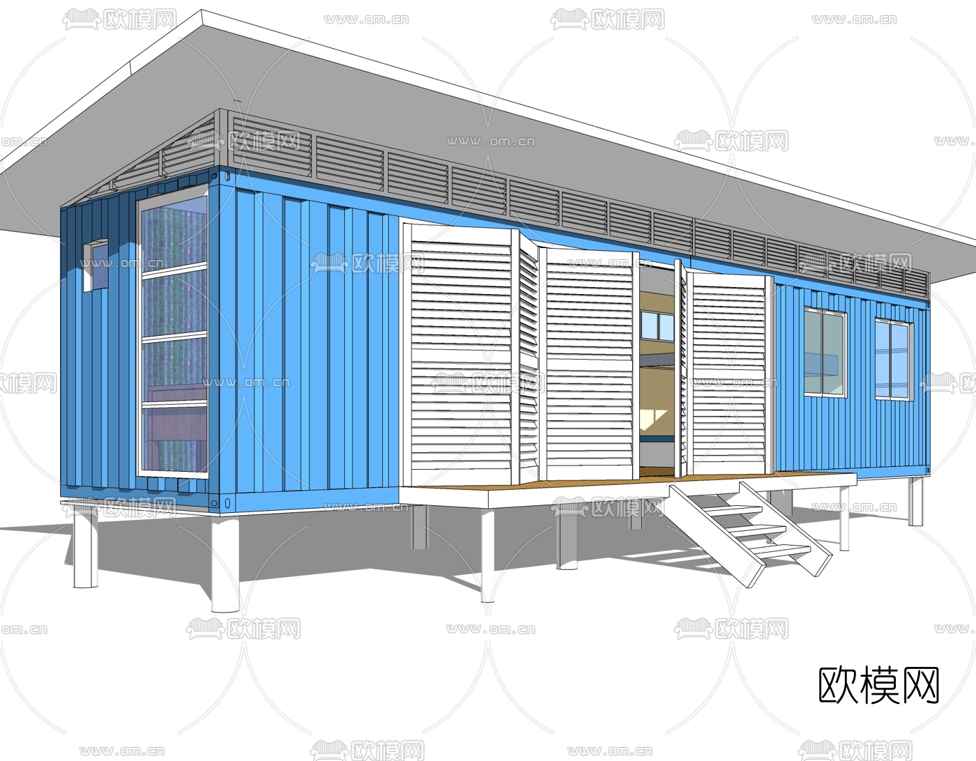 工业风集装箱住宅免费su模型下载