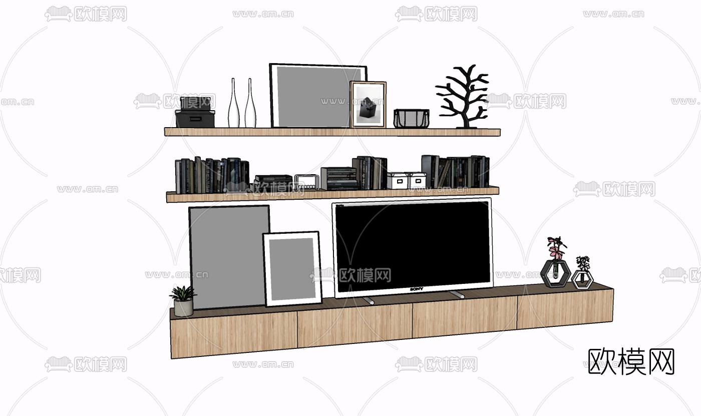现代实木电视柜免费su模型下载