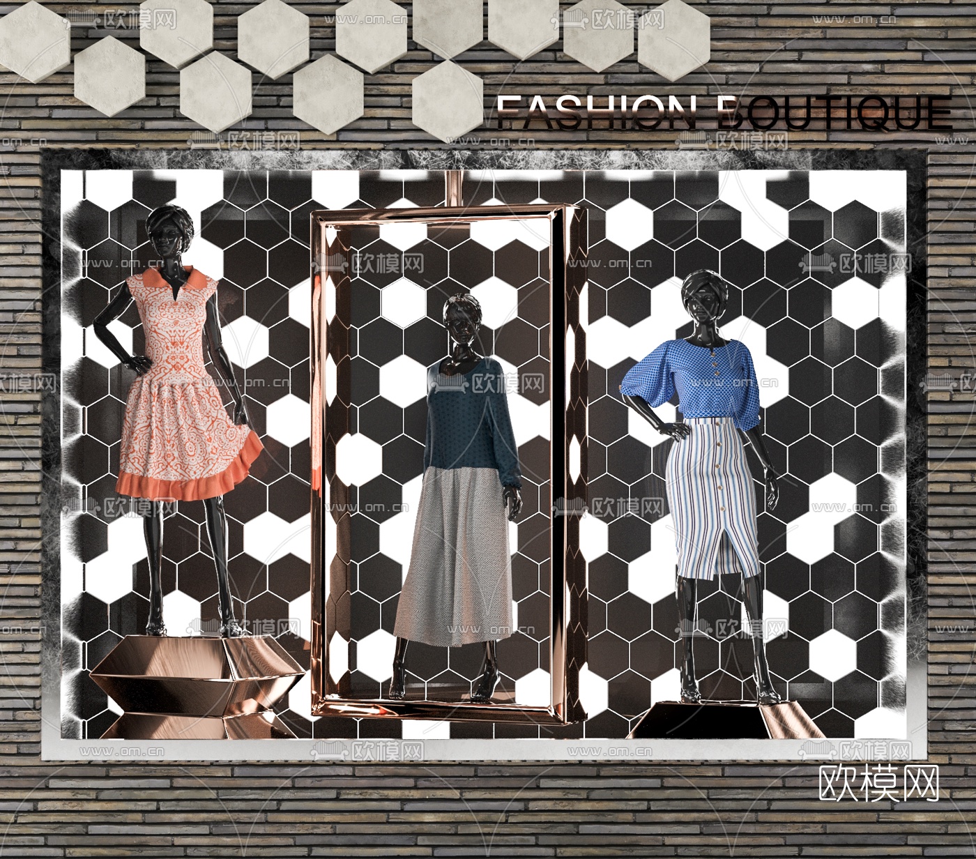 现代橱窗服装模特3d模型下载（渲染图1）