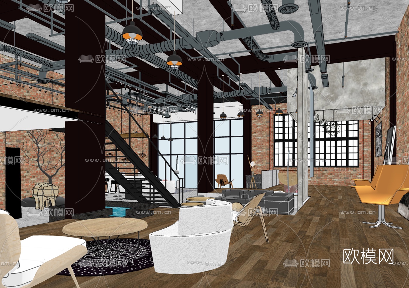 工业风咖啡店免费su模型下载