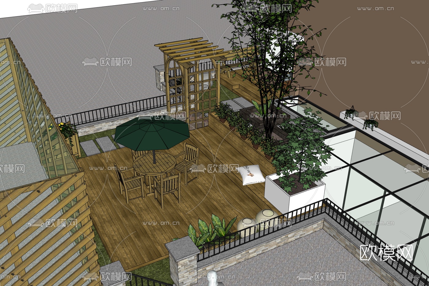 现代院子休闲桌椅免费su模型下载