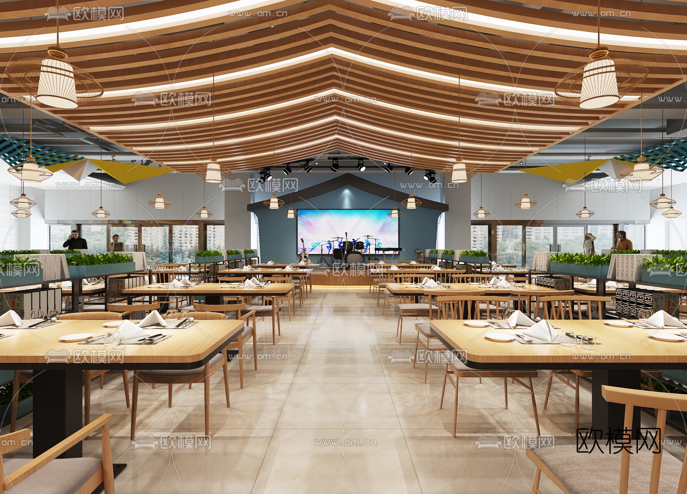现代员工食堂快餐厅3d模型
