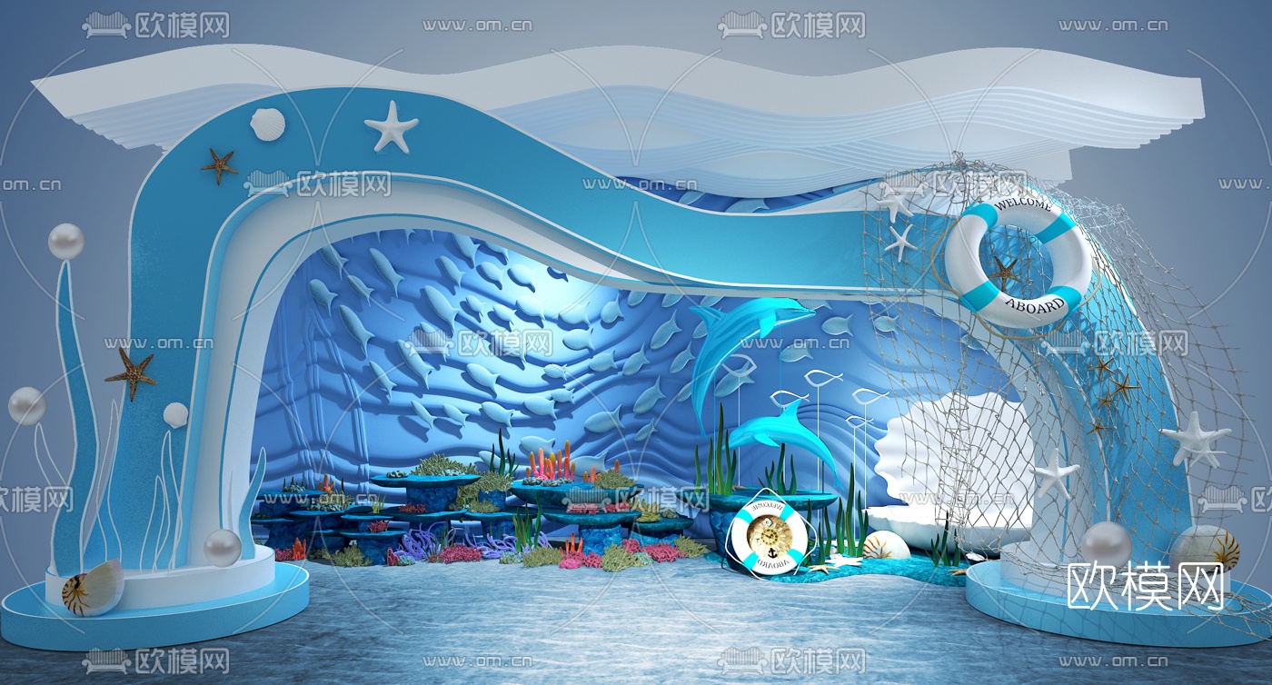 现代美陈海洋主题合影区3d模型下载