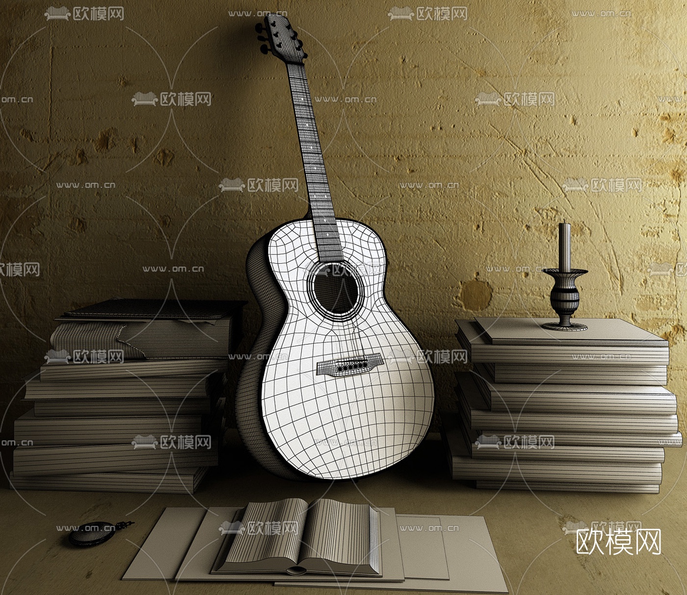 现代乐器吉他3d模型下载（渲染图3）
